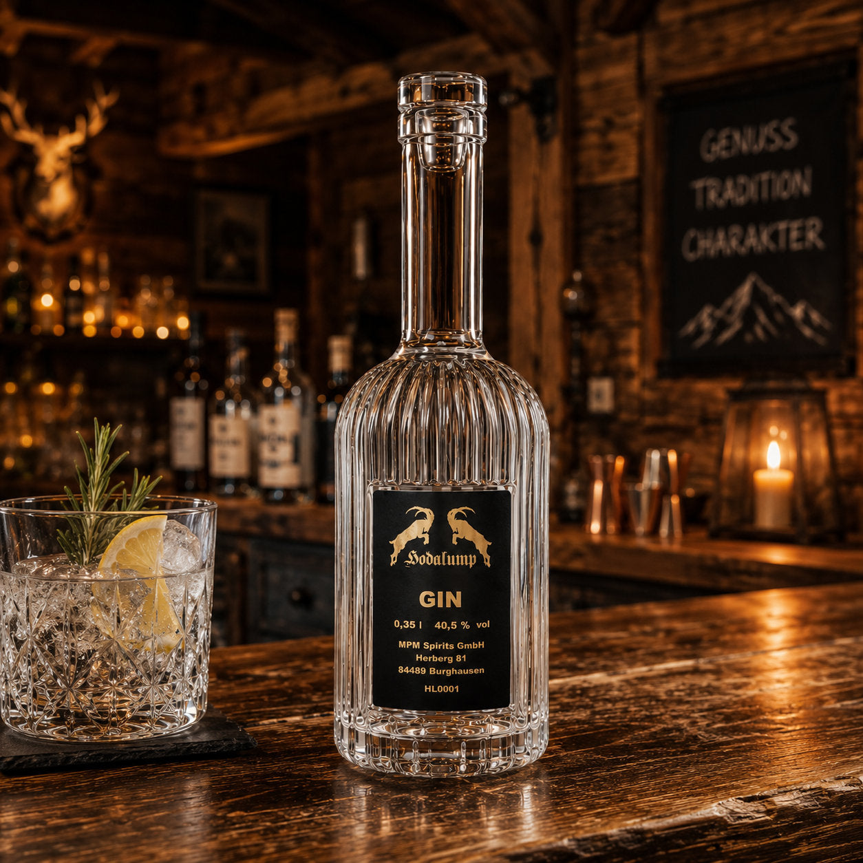 Hodalump GIN Serie 1 Flasche mit Etikett in Nahaufnahme